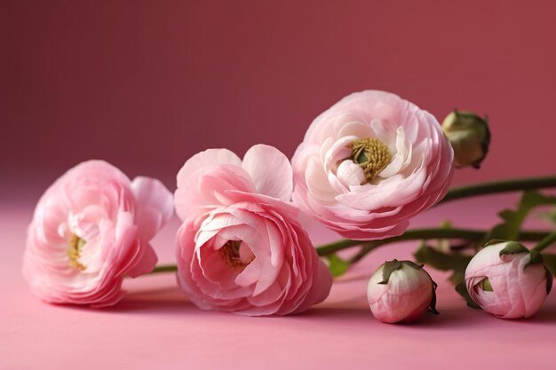 Flores rosadas sobre un fondo rosa.