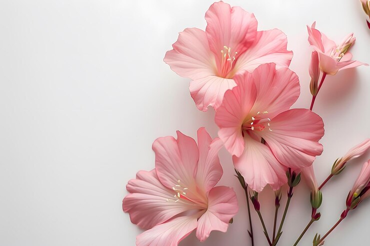 Flores rosadas en superficie blanca con fondo blanco
