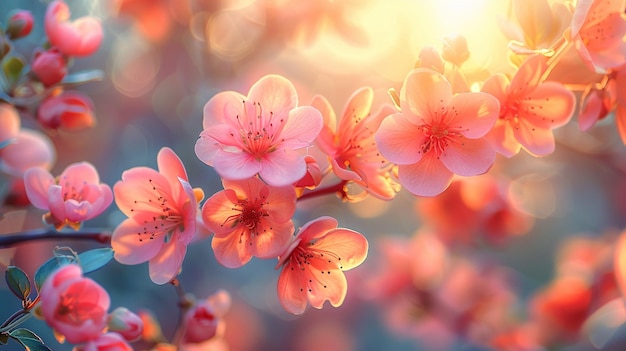 flores rosas en un árbol con el sol detrás de ellos
