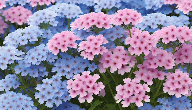 Foto flores rosas y azules verbena de cerca