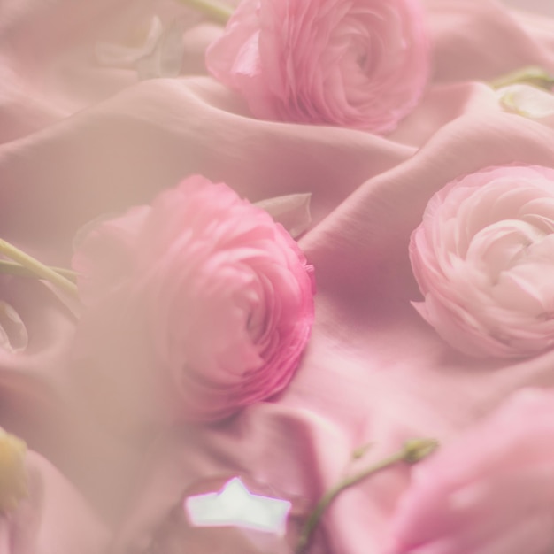 Flores rosas cor de rosa no feriado de casamento de seda macia e conceito de estilo de fundo floral