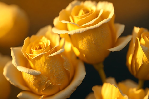 Flores de rosas doradas primer plano de 100 mm con fondo bokeh