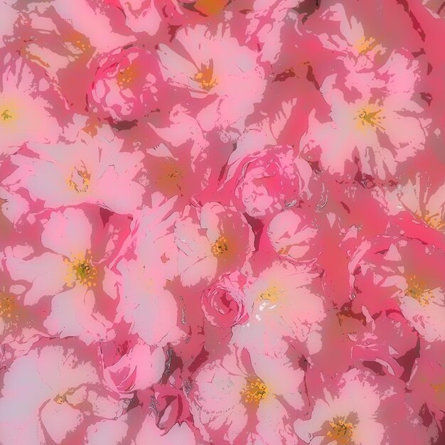 Flores rosas fondo de cereza sakura Ilustración de pared de flores Enfoque selectivo suave Postal de vacaciones Pétalos de rosa y estambres amarillos Fondo de Prunus serrulata Arte borroso Flor de cerezo de primavera