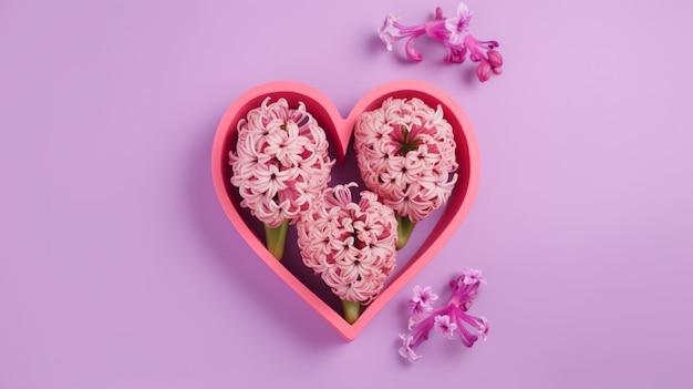 Flores rosas en forma de corazón con la palabra dientes de león en la parte superior