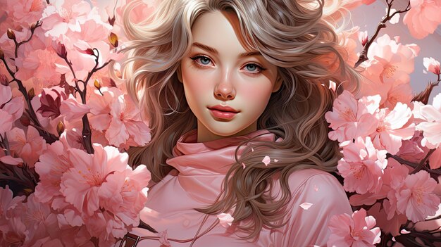 flores rosas en una ilustración superior de estilo anime