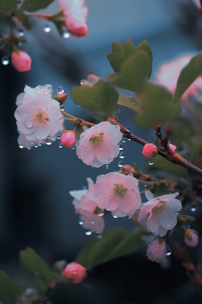 Flores rosas bajo la lluvia