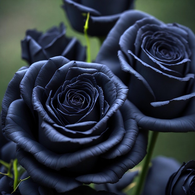 Flores de rosas negras, primer plano, disparo de 100 mm con fondo bokeh