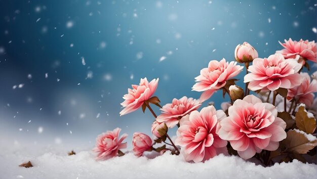 flores rosas en la nieve