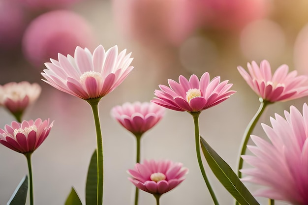 flores rosas con el nombre del artista