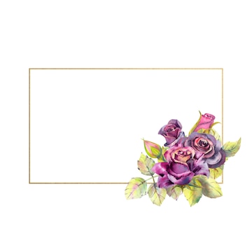 Flores de rosas oscuras composición de hojas verdes en un marco dorado geométrico el concepto de las flores de la boda marco rectangular de acuarela | Foto Premium Flores de rosas oscuras composición de hojas verdes en un marco dorado geométrico el concepto de las flores de la boda marco rectangular de acuarela | Foto Premium