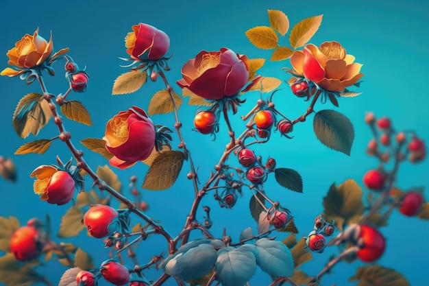 Flores rosas sobre fondo azul Ilustración AI Generativo