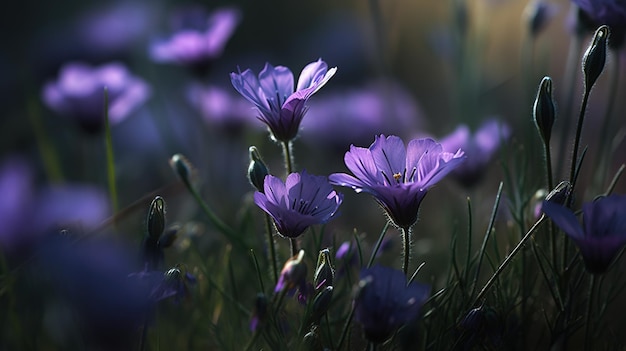 Flores roxas em um campo