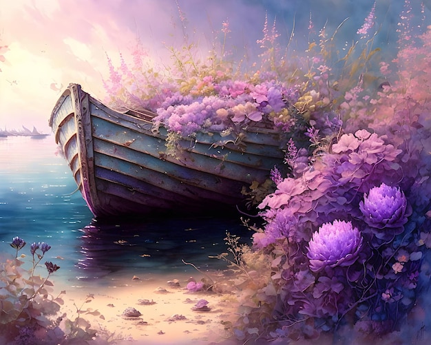 Flores roxas no barco