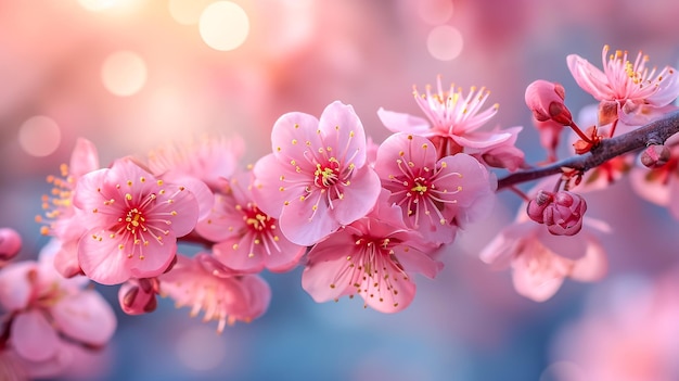 Flores de sakura flor de cerezo sobre fondo borroso