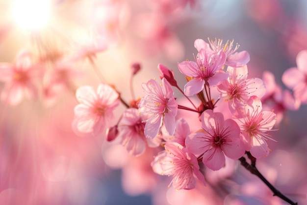 flores de sakura con la luz del sol reflejándose en ellas