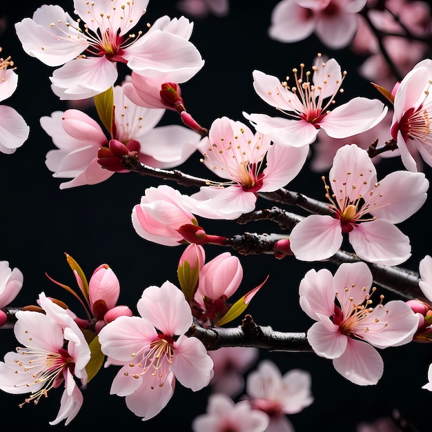 Foto las flores de sakura en vuelo aisladas en el conjunto vectorial de primavera japonesa negra