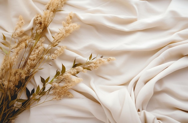 Foto flores secas de arbustos são colocadas em um pedaço de pano branco
