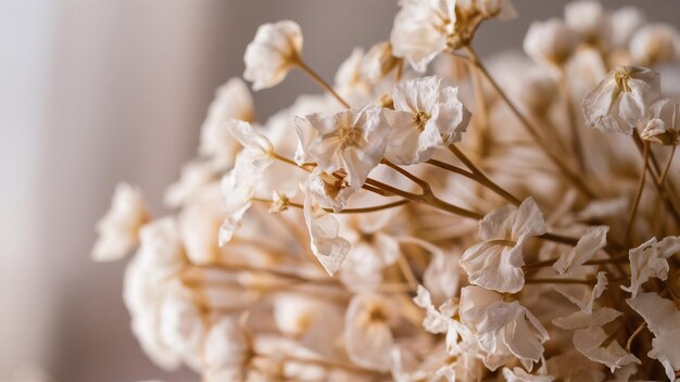 Flores secas de gipsófila en el tiro macro