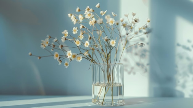 Flores secas en un jarrón de vidrio en el alféizar de la ventana