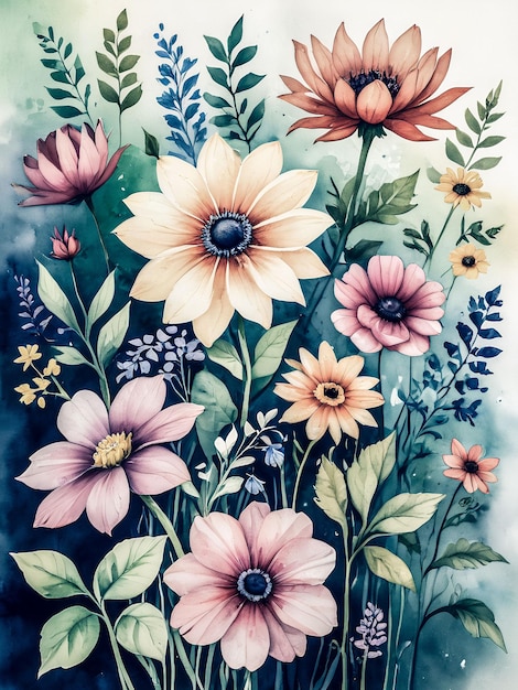 Foto flores selvagens aquarela cartaz decoração de parede interior papel de parede