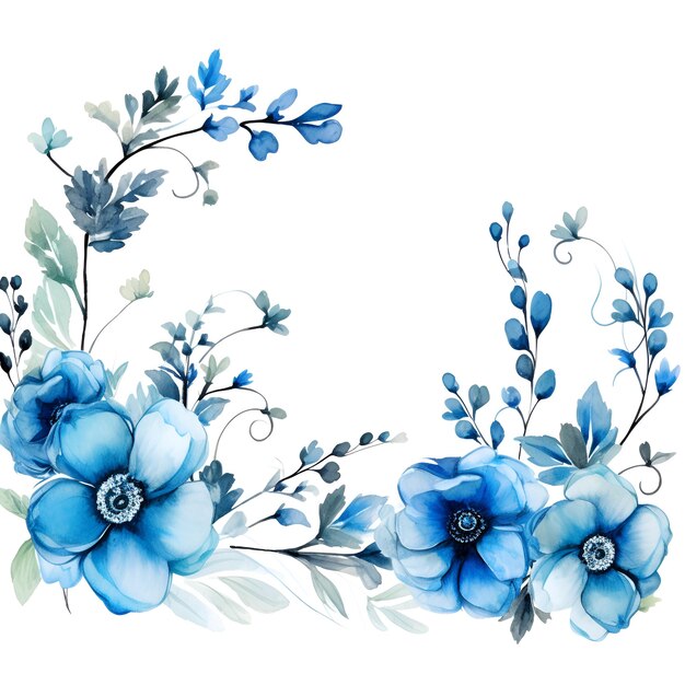 Foto flores selvagens azuis de aquarela isoladas em fundo branco