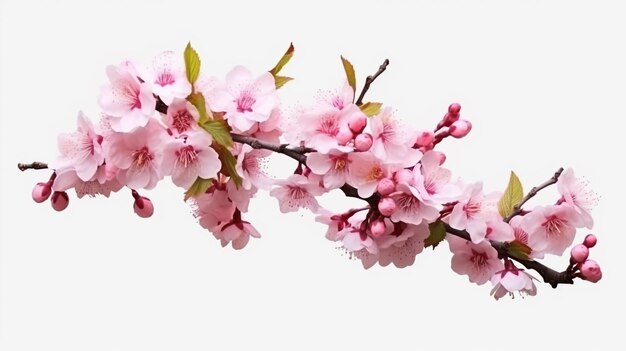 Las flores de la serenidad cautivan a la rama de Sakura aislada sobre un fondo blanco con detalles realistas