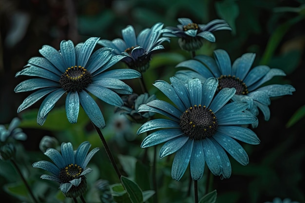 Flores silvestres azules que crecen en un campo de hierba