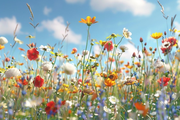 Foto flores silvestres dançando na brisa de verão