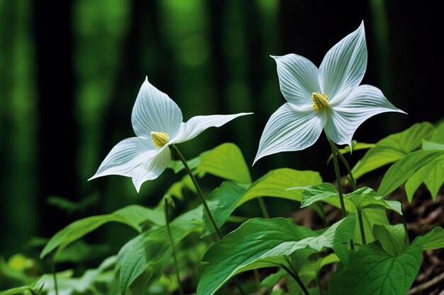 Foto flores silvestres de trillium numa floresta sombreada