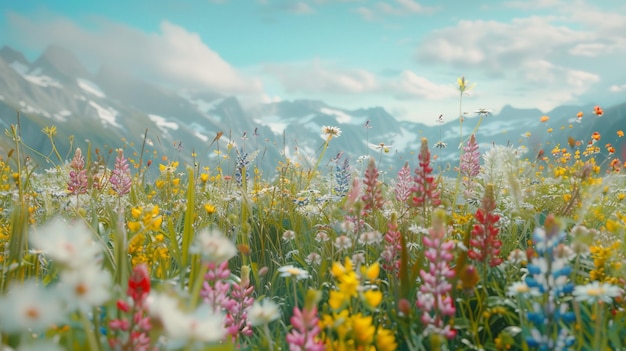 Flores silvestres em um campo de flores alpino em um prado de montanha