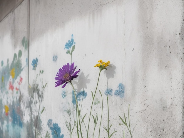 Flores silvestres gráficas pintadas em grunge de concreto