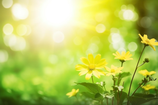 Flores silvestres en la luz del sol de primer plano fondo de verano generado por Ai