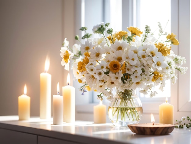 Flores silvestres y luz de velas