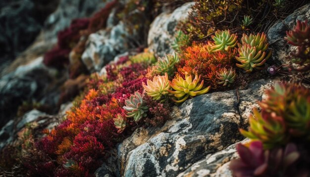 Flores silvestres multicolores florecen en la belleza natural de una pradera generada por IA