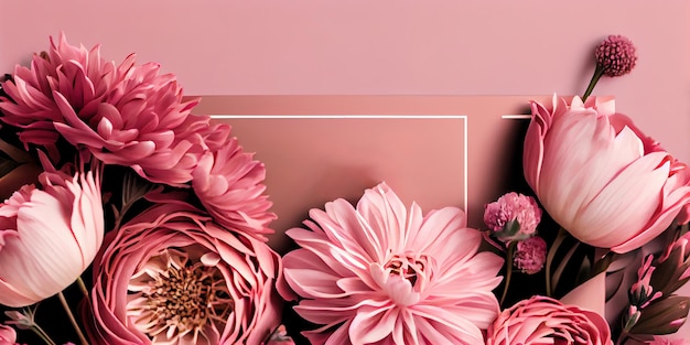 Flores sobre un fondo rosa con copyspace