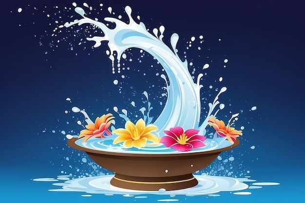 Foto las flores de songkran tailandia en un cuenco de agua salpicando agua