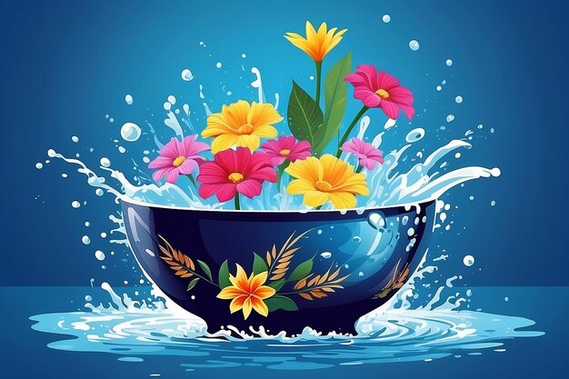 Las flores de Songkran Tailandia en un cuenco de agua salpicando agua