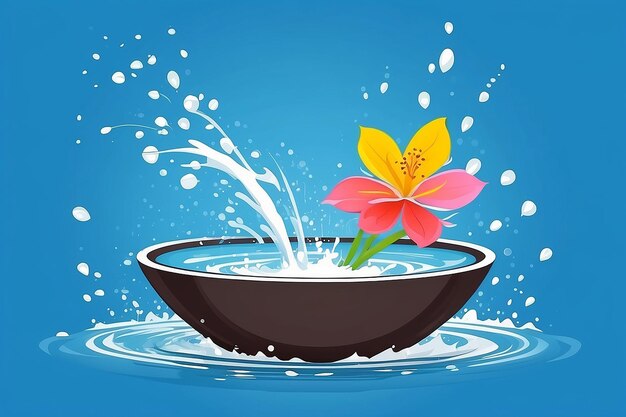 Foto las flores de songkran tailandia en un cuenco de agua salpicando agua