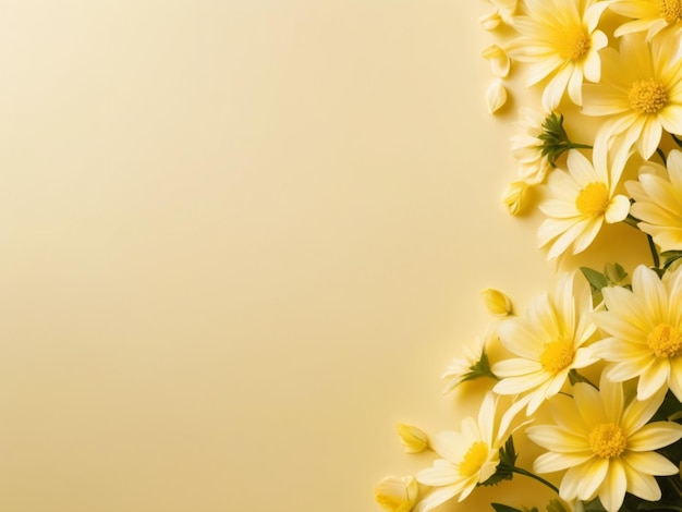 flores suaves de color amarillo claro con espacio en blanco en la parte superior de fondo amarillo
