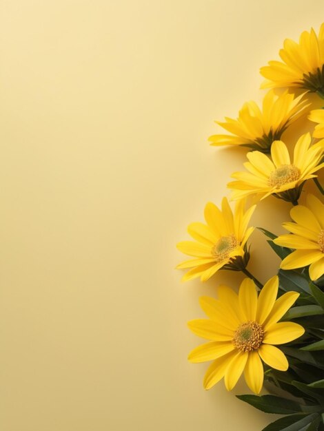 flores suaves de color amarillo claro con espacio en blanco en la parte superior de fondo amarillo