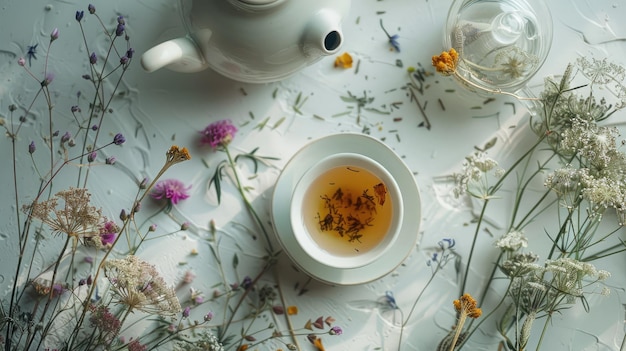 Las flores del té y el trasfondo botánico