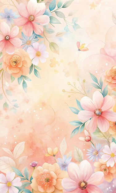 las flores en tonos de rosa naranja y azul se extienden sobre un fondo suave de color crema