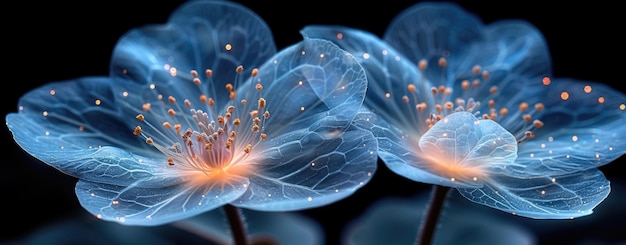 Flores transparentes de raios-X em exibição artística monocromática