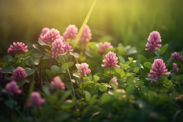 Flores de trébol en la naturaleza sobre un fondo naturalIA generativa