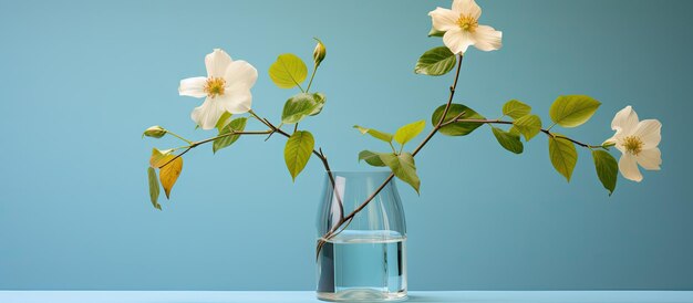 Foto flores con tres hojas dentro de un jarrón alto