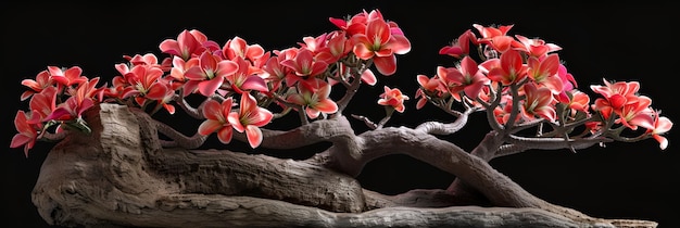 flores en un tronco de árbol