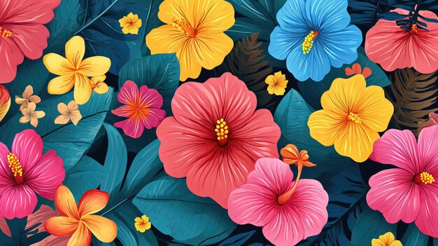 Flores tropicais ilustradas preenchidas de fundo desenhadas à mão