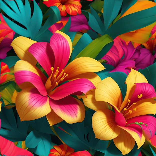 Foto flores tropicais padrão ladrilhando a textura de fundo
