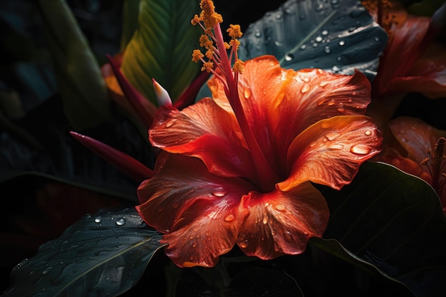 Flores tropicales exóticas de fantasía Hermoso fondo floral de la jungla AI generativa