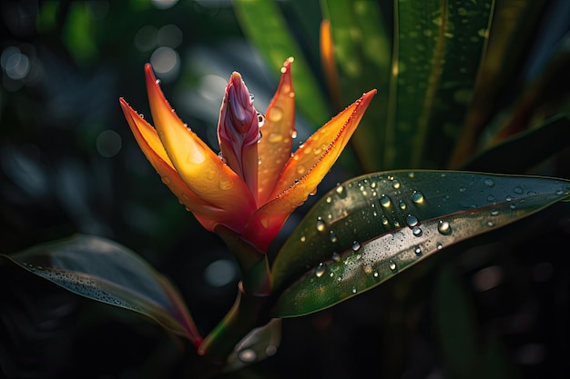 Flores tropicales exóticas de fantasía Hermoso fondo floral de la jungla AI generativa